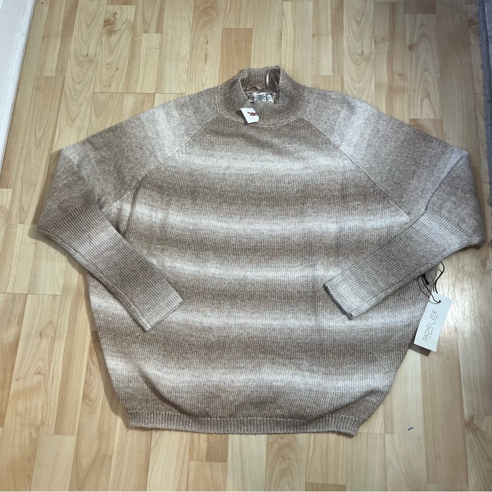 Rachel Zoe Tan Ombré Mock Neck Soft Cozy Sweater, Women's Large New With Tags